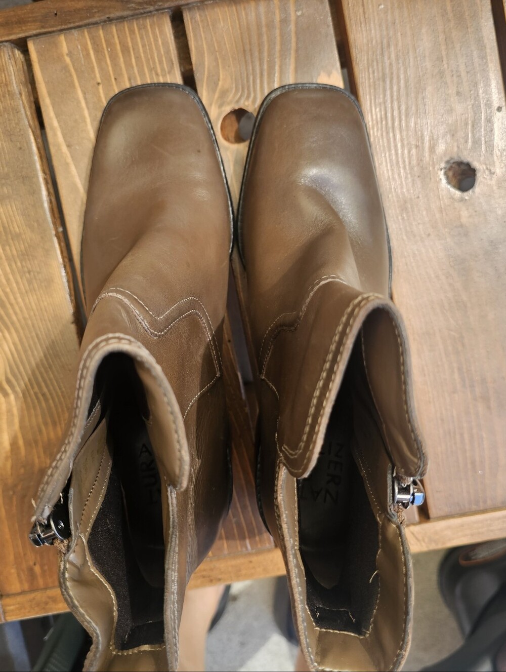 Naturalizer Brown Leather Ankle Booties Women's Size 8.5 Side Zip Comfort Boots